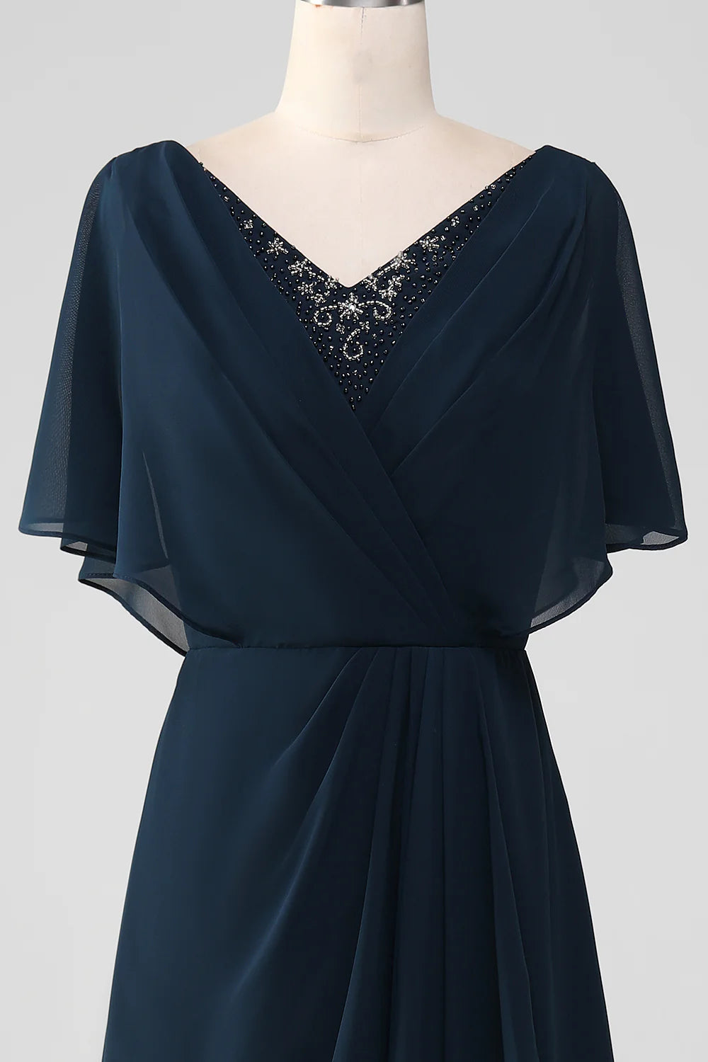 Navy Asymmetrical Sequins Chiffon Mother of the Bride Dress With Beading