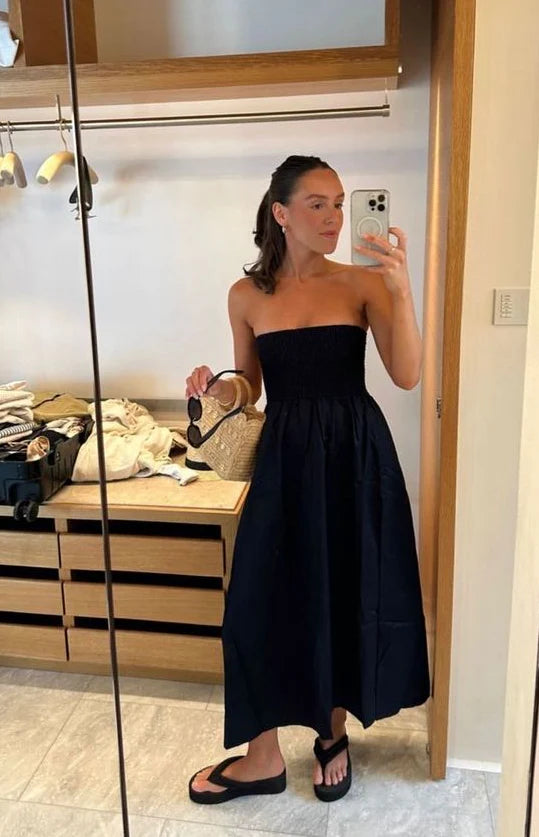 Women Strapless Casual Midi Dress Prom Evening Party Dress