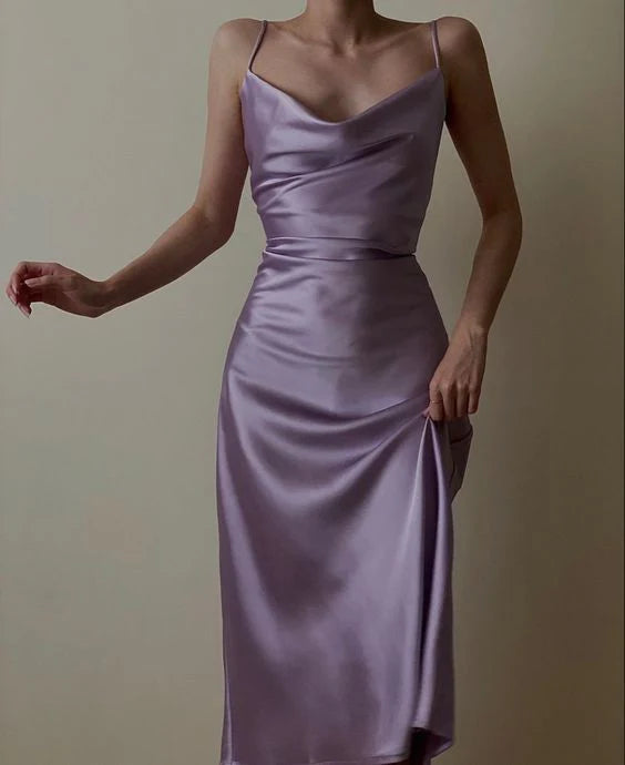 purple evening dresses spaghetti straps bodycon satin prom dresses