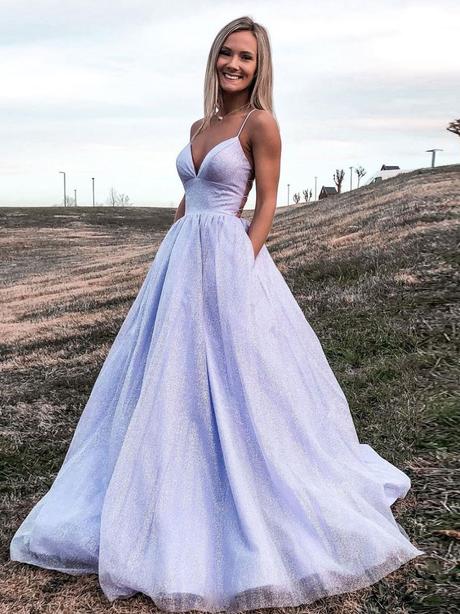 v neck tulle sequin long prom dress purple evening dress