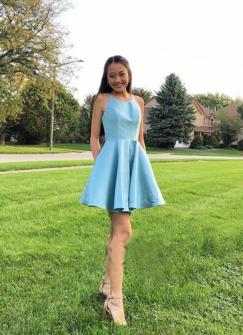 Sky Blue Sleeveless A-Line Mini Homecoming Dresses Simple atmospheric beautiful and unique design