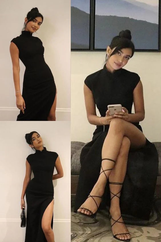 Black Unique Long Prom Dress With Slit