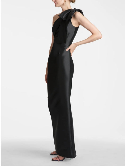 Wholesale Satin Mermaid Party Dress Evening Gown Champagne Black Elegant Dress Formal Fall Ankle Length Sleeveless One Shoulder with Bow(s) Slit simple gentle atmospheric and unique desi Bring summer colors to enhance whiteness