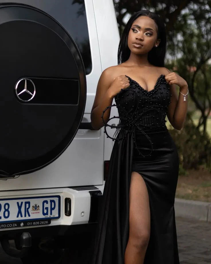 Strapless Pearls Prom Party Dress Formal Evening Dress