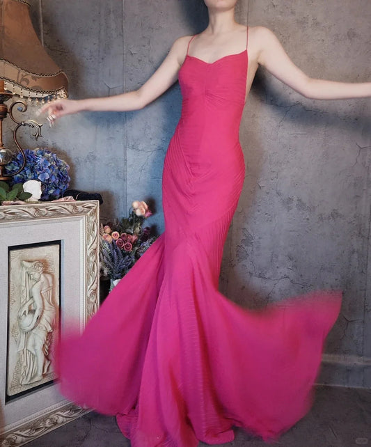 Floor-length hem suspender dress Sleeveless  padded bust mermaid - style evening gown