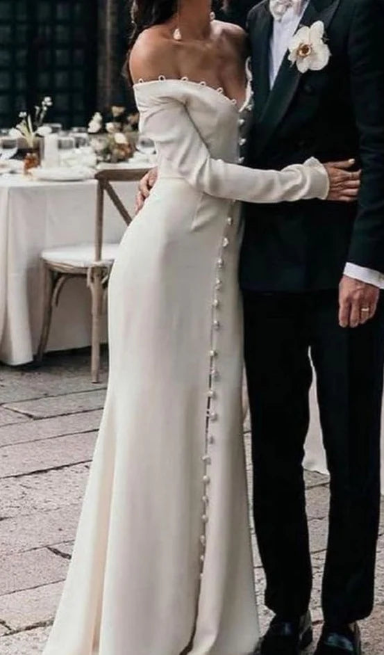 Elegant Off White Unique Wedding Dress Long Bridal