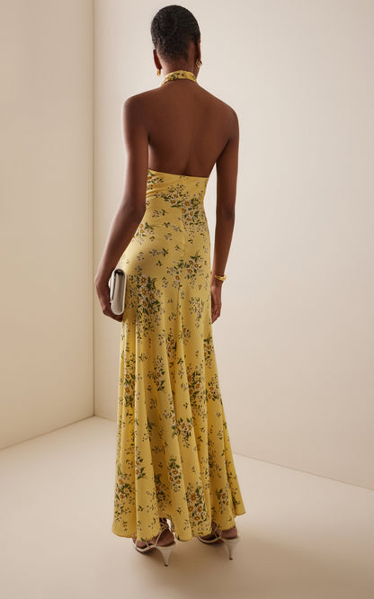 Floral-Print Silk Midi Dress Full of charm simple and atmospheric
