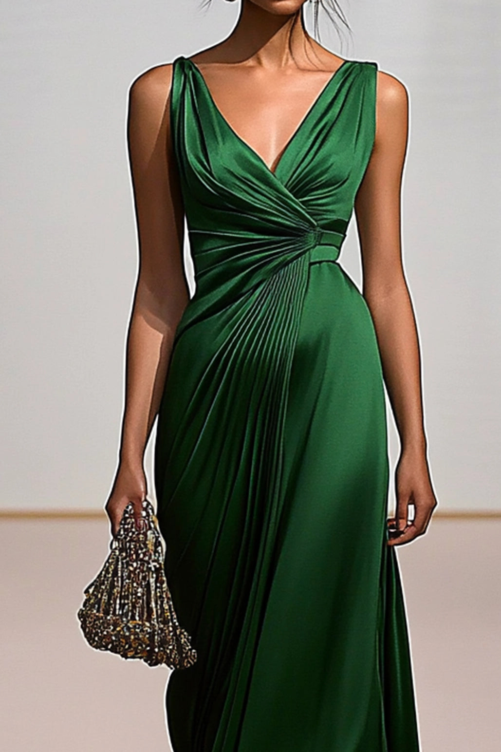 Deep V Formal Dress Green Pleating Maxi Dress Mother of the Bride Dress Simple beautiful generous and full of charm