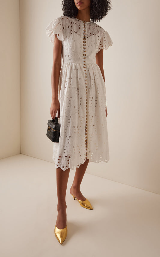 Cotton-Lace Drop-Waist Midi Dress Full of charm simple and atmospheric
