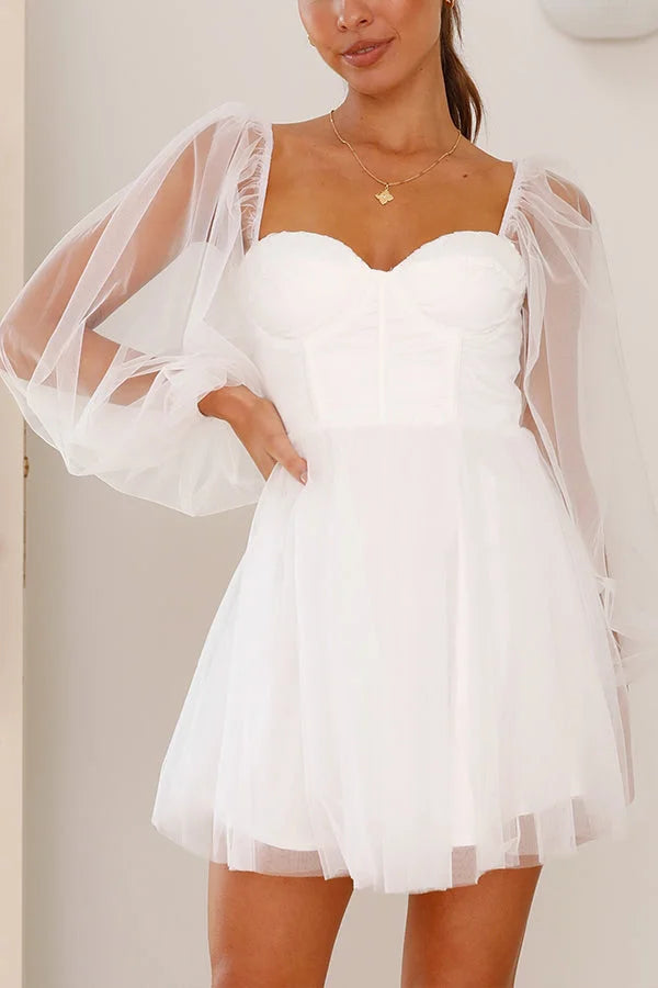 Olivia White Square Neck Sexy Mini Dress Simple atmospheric beautiful and unique desi