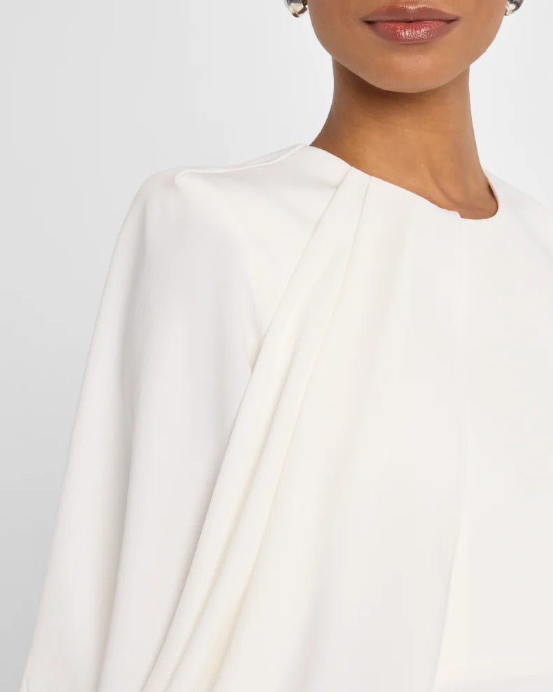 Asymmetric Cape-Sleeve Crepe Column Gown Beautiful and charming simple and unique design