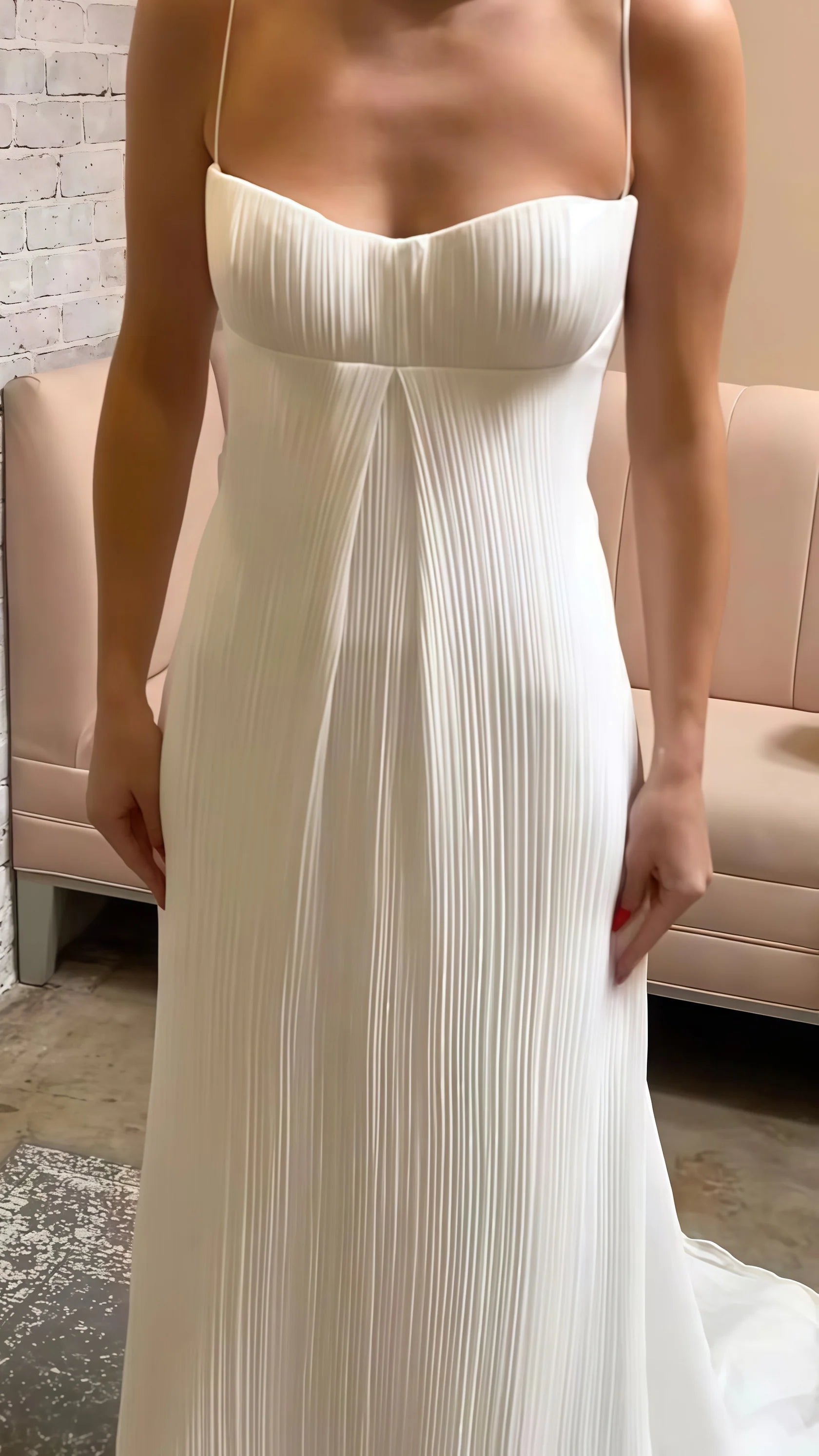 Sexy Mermaid Long Prom Dress Spaghetti Straps White Formal Party Dress, Pleated Sheath Long Prom Dress