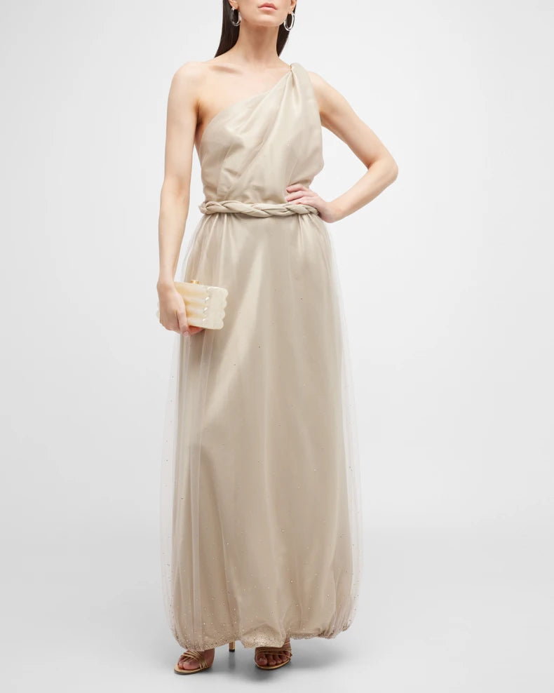 One-Shoulder Gown with Braided Detail Beautiful and charming simple and unique design