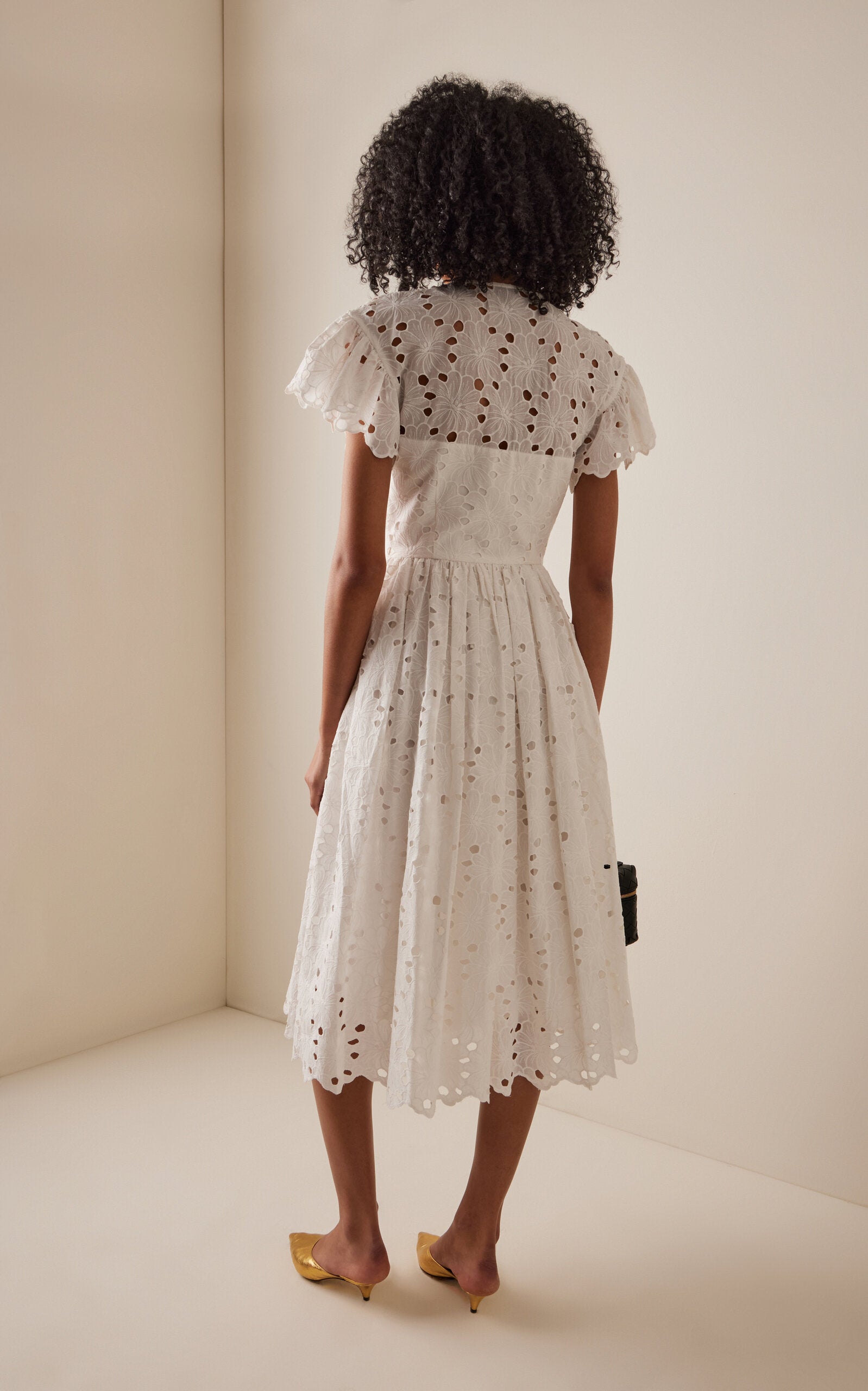 Cotton-Lace Drop-Waist Midi Dress Full of charm simple and atmospheric