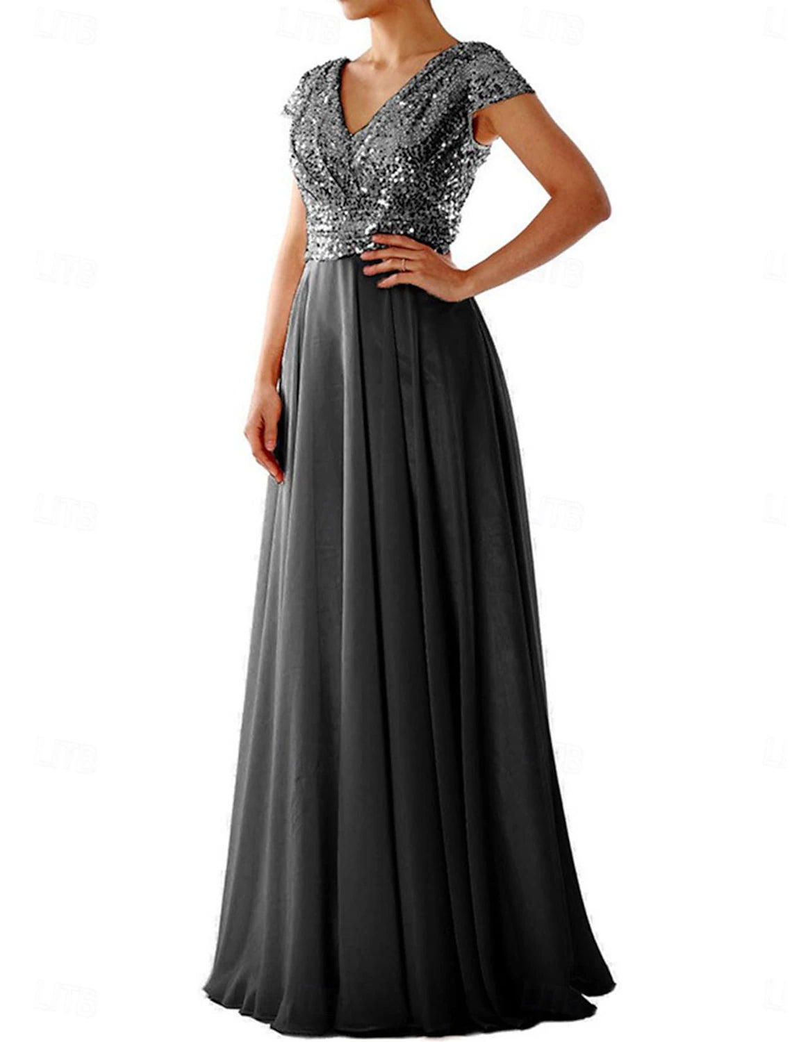 Dress Mother of the Bride Dress Elegant Party Casual Shirt Collar Floor Length Polyester Short Sleeve with Sequin