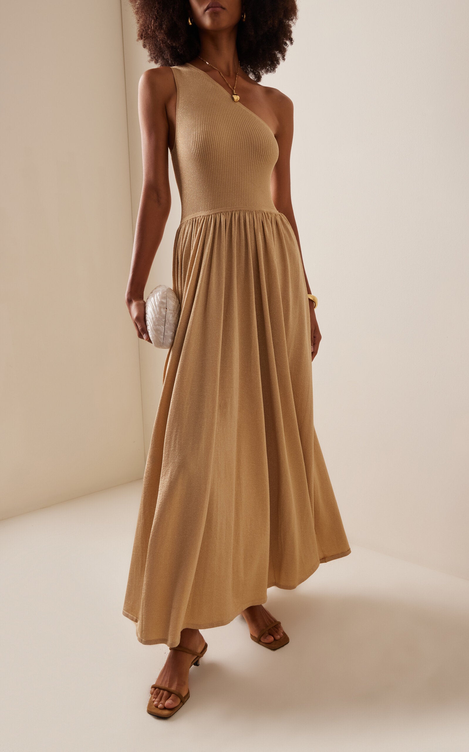 Crush Asymmetric Metallic Crepe Maxi Dress Simple gentle beautiful and grand