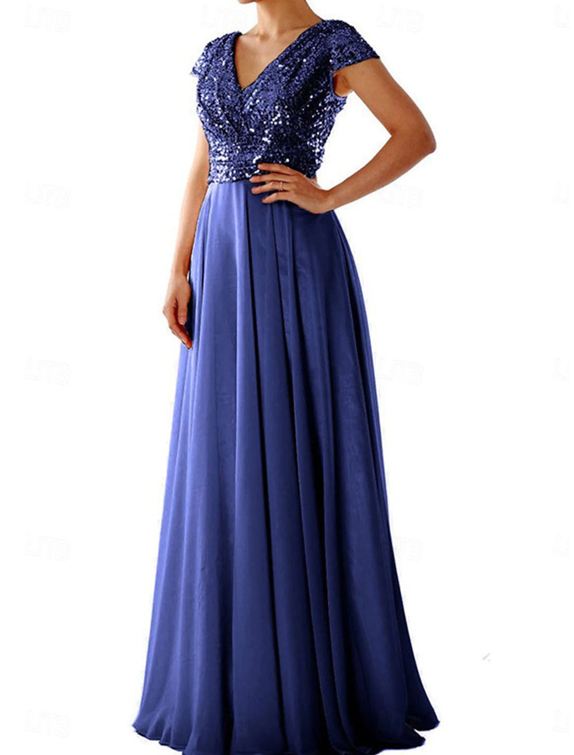 Dress Mother of the Bride Dress Elegant Party Casual Shirt Collar Floor Length Polyester Short Sleeve with Sequin