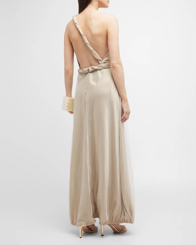 One-Shoulder Gown with Braided Detail Beautiful and charming simple and unique design