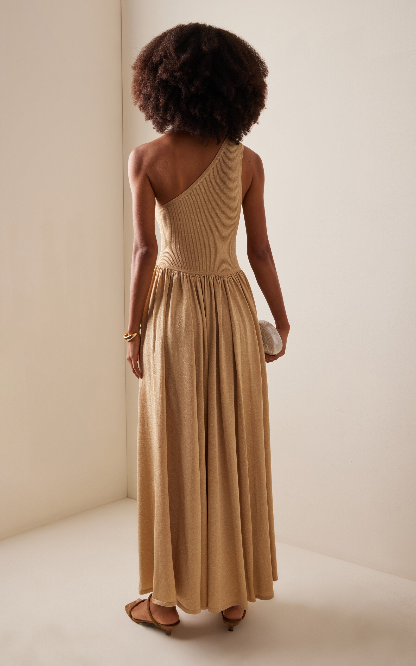 Crush Asymmetric Metallic Crepe Maxi Dress Simple gentle beautiful and grand