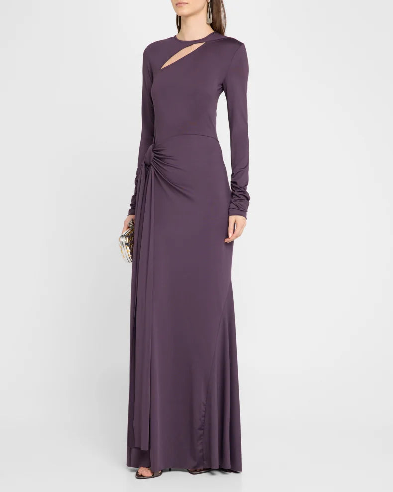 Long Sleeve Cutout Tie Front Gown Beautiful and charming simple and unique design