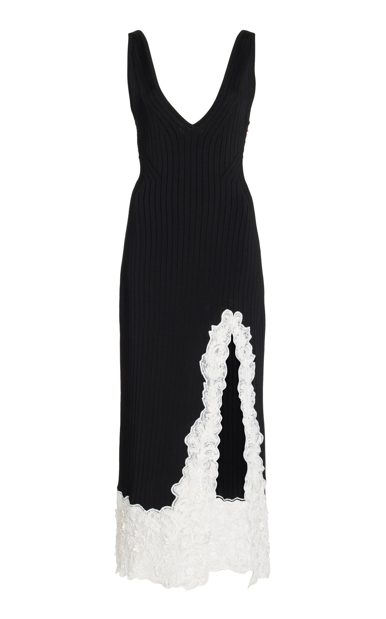 Lace-Trimmed Knit Midi Dress Full of charm simple and atmospheric