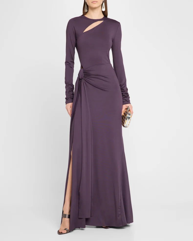 Long Sleeve Cutout Tie Front Gown Beautiful and charming simple and unique design