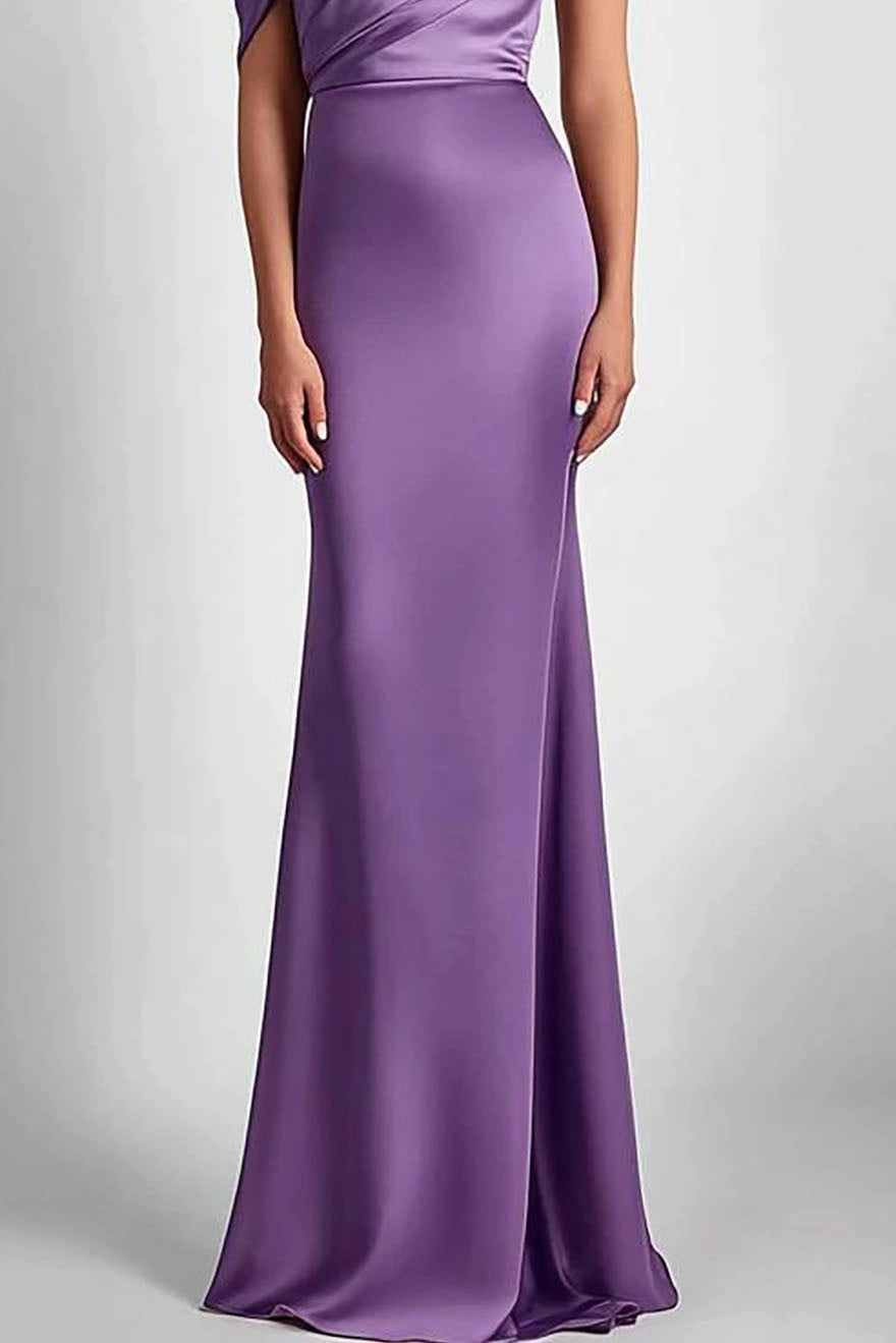 Satin Wedding Guest Dresses Layered Asymmetrical Neck Floor-length Mother of Bride Dresses Simple beautiful generous and full of charm
