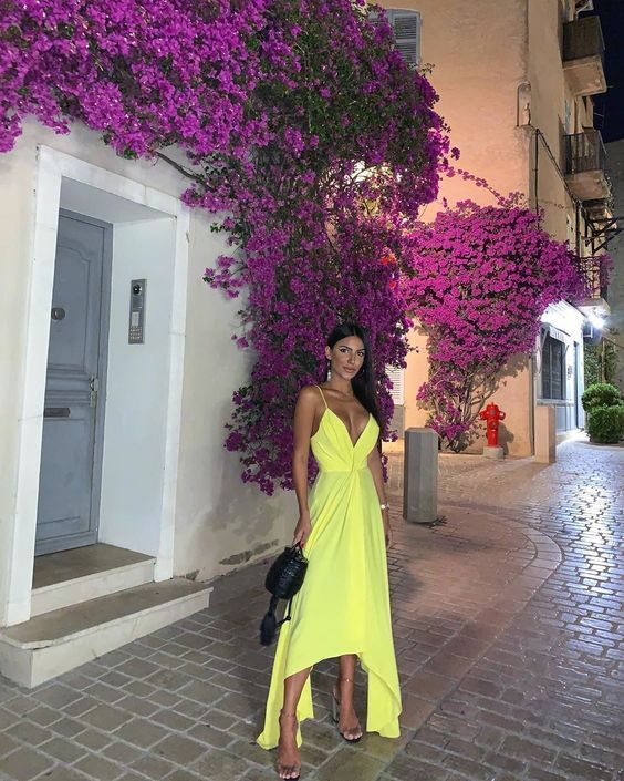 Fashion new prom dress yellow party dress evening dress
