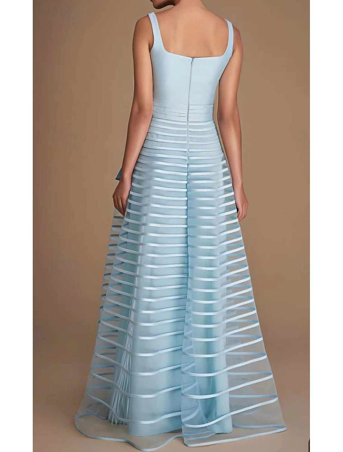 A-Line Evening Gown Elegant Dress Formal Performance Floor Length Sleeveless Square Neck Satin with Bow(s) Pleats