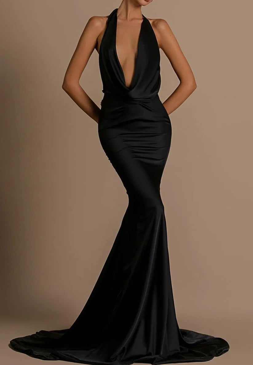Low V-Neck Sleeveless Beaded Backless Mermaid Formal Dress Simple gentle beautiful and unique design