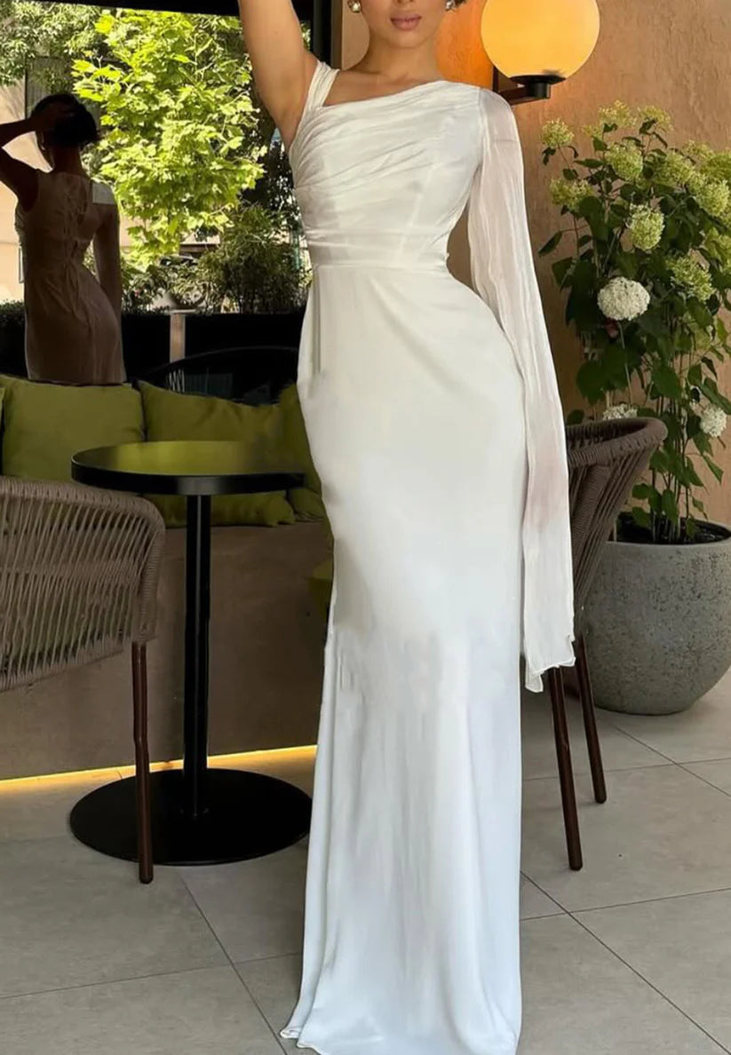 One Shoulder Long Sleeves Sleek Mermaid Formal Dress simple gentle atmospheric and unique desi Bring summer colors to enhance whiteness