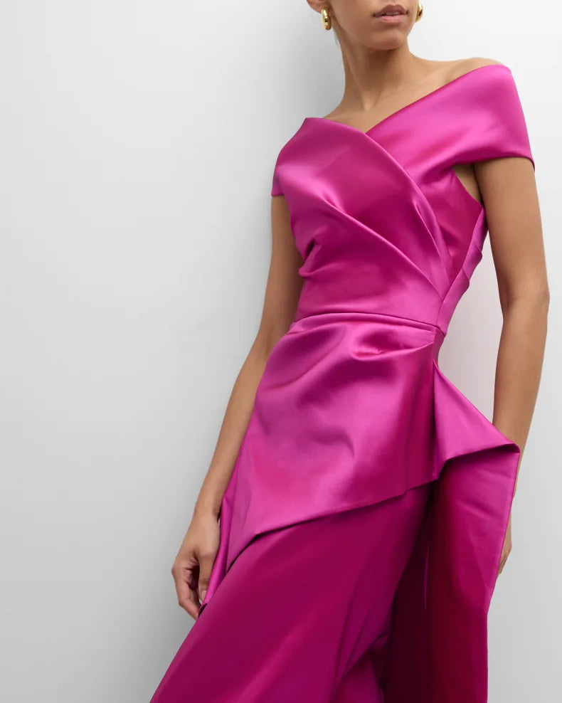 Pleated Off-Shoulder Peplum Gown Beautiful and charming simple and unique design