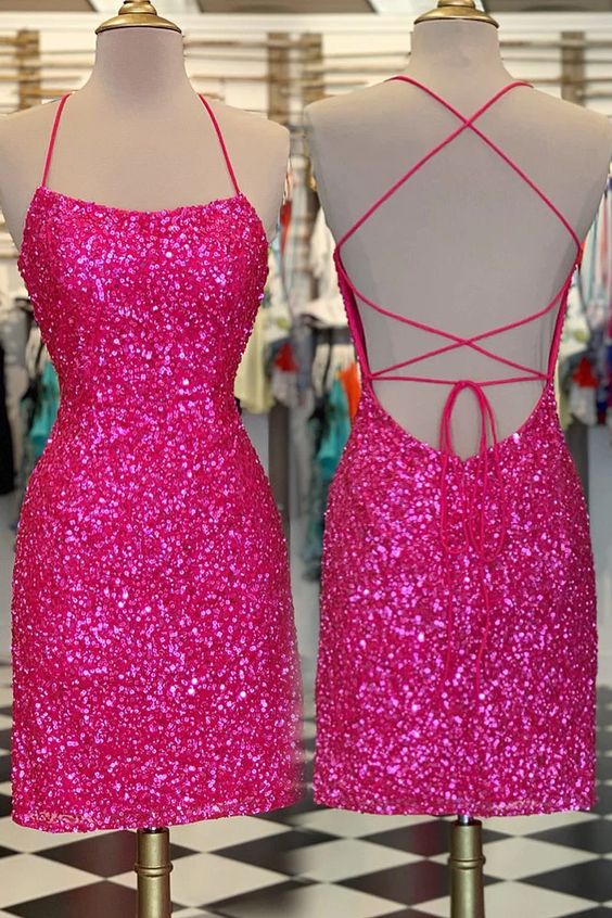 Neon Sequin Bodycon Mini Homecoming Dresses