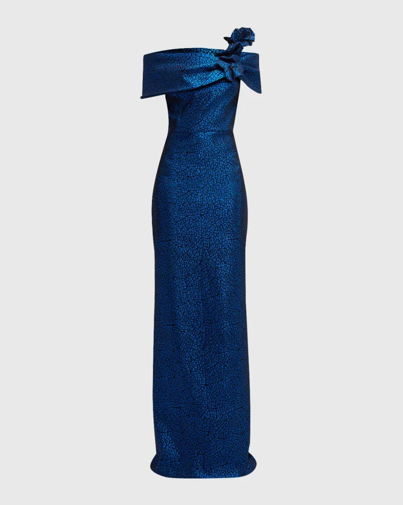 One-Shoulder Metallic Jacquard Column Gown Beautiful and charming simple and unique design