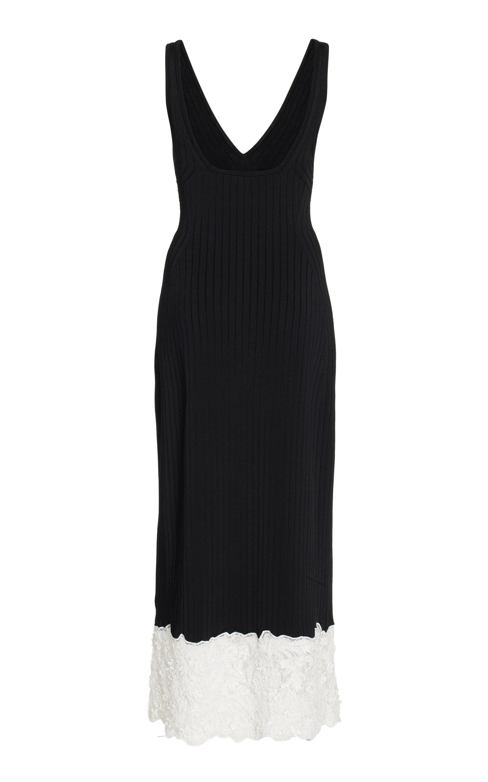 Lace-Trimmed Knit Midi Dress Full of charm simple and atmospheric