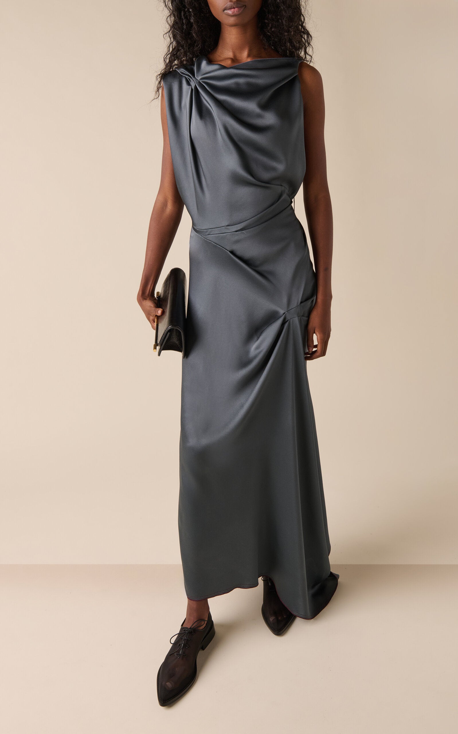 Gathered Satin Maxi Dress Simple gentle beautiful and grand