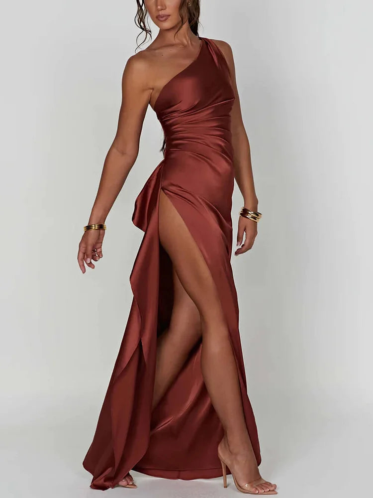 Satin Slit Maxi Dress Simple atmospheric beautiful and unique desi Simple atmospheric beautiful and unique desi