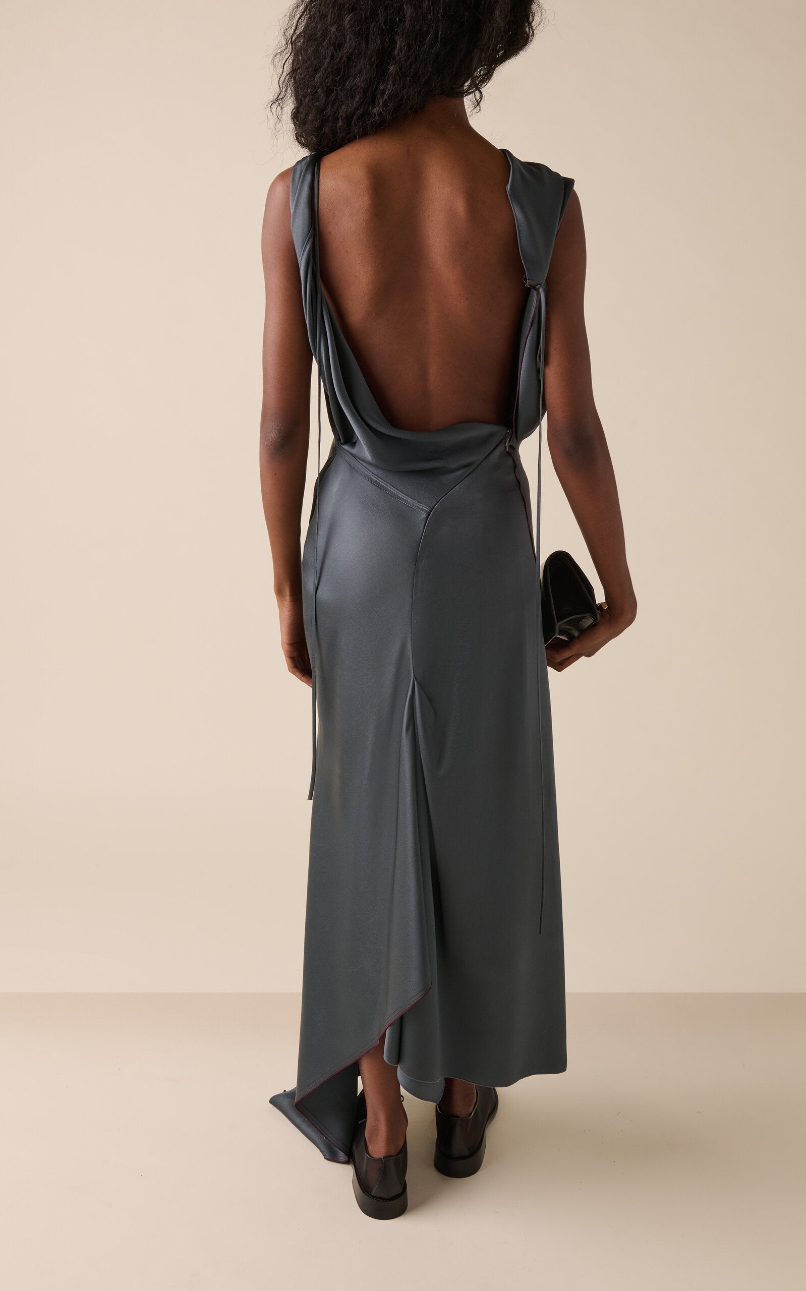 Gathered Satin Maxi Dress Simple gentle beautiful and grand