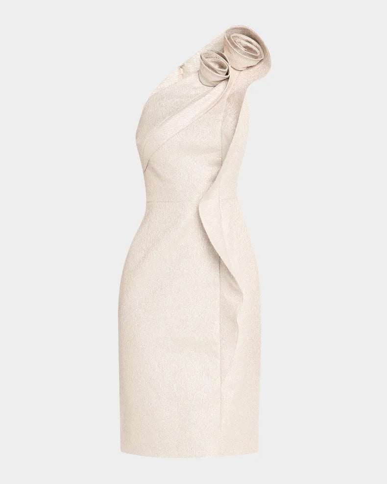 One-Shoulder Metallic Jacquard Dress Beautiful and charming simple and unique design