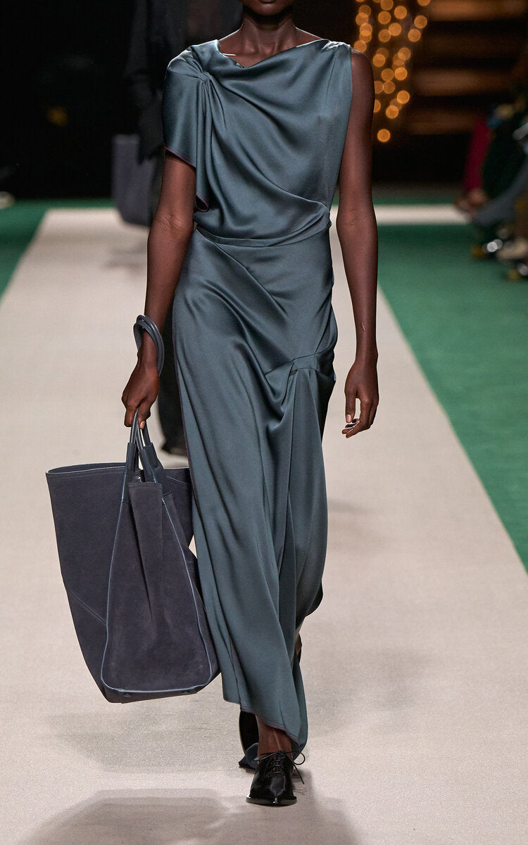 Gathered Satin Maxi Dress Simple gentle beautiful and grand