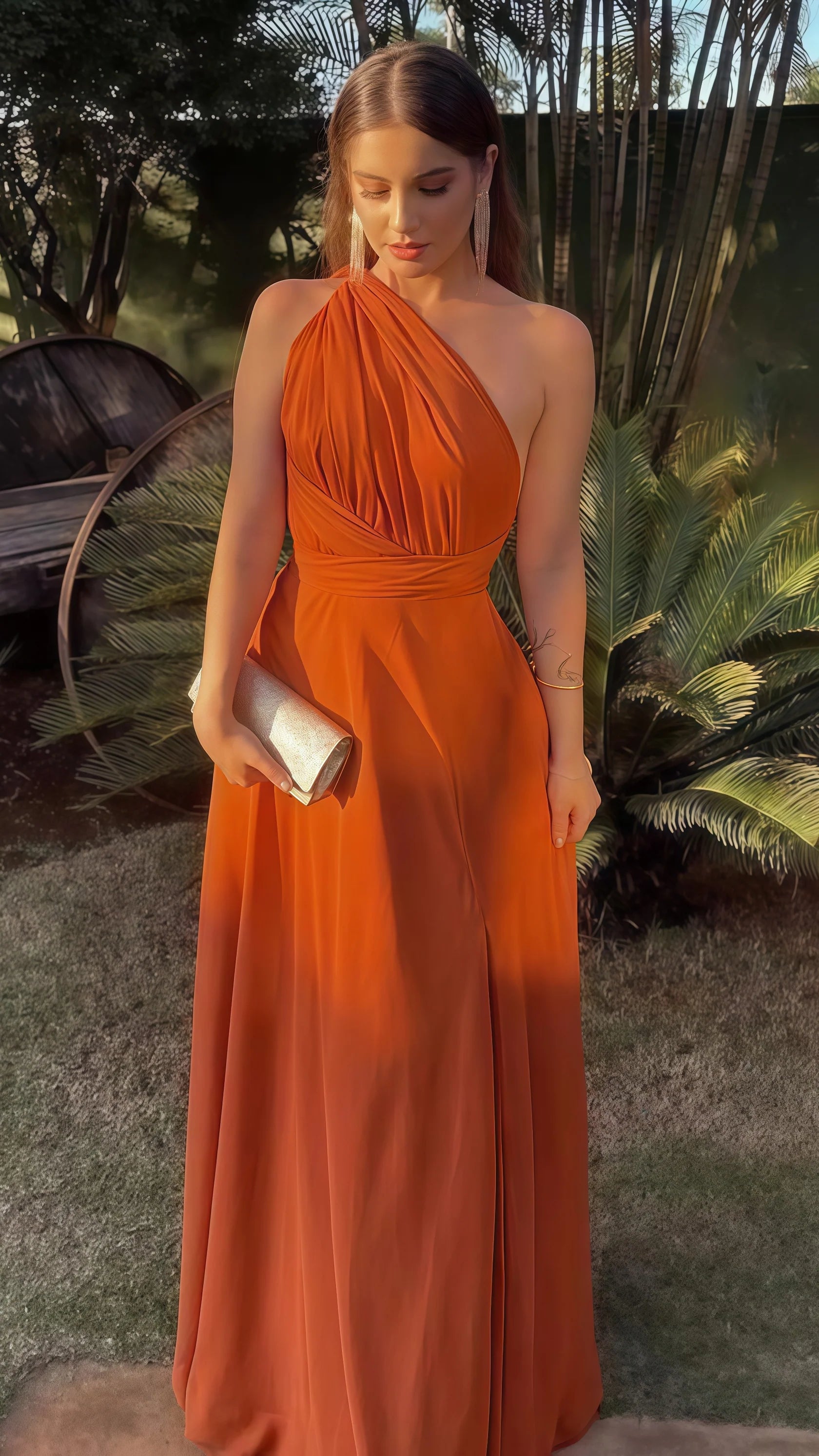 Sexy Mermaid Long Prom Dress One Shoulder Orange Prom Dress Free Style Long Party Dress