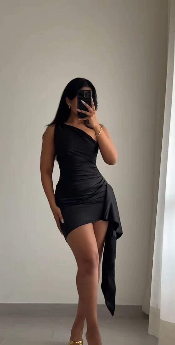 One Shoulder Ruffle Sexy Cocktail Dress Homecoming Dress