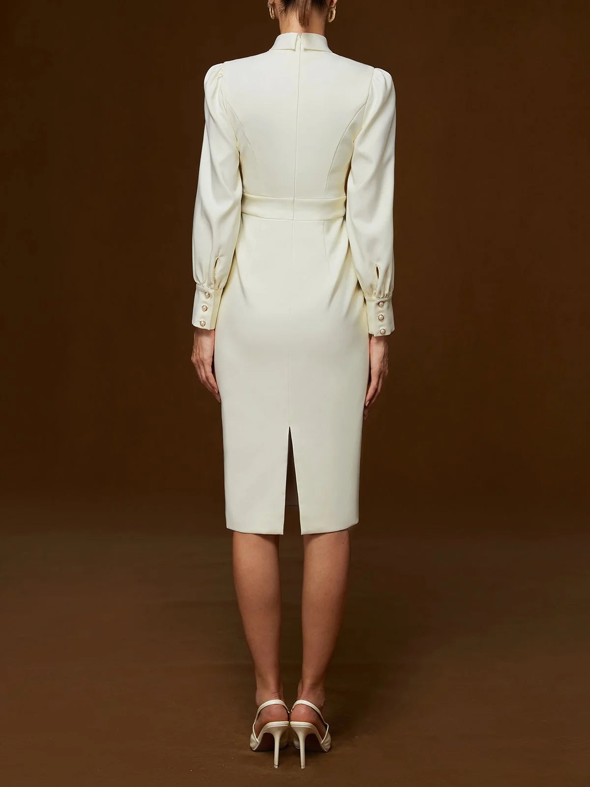 Simple beautiful generous and full of charm Off White Bow Neck Long Sleeve Sheath Midi Blazer Dress