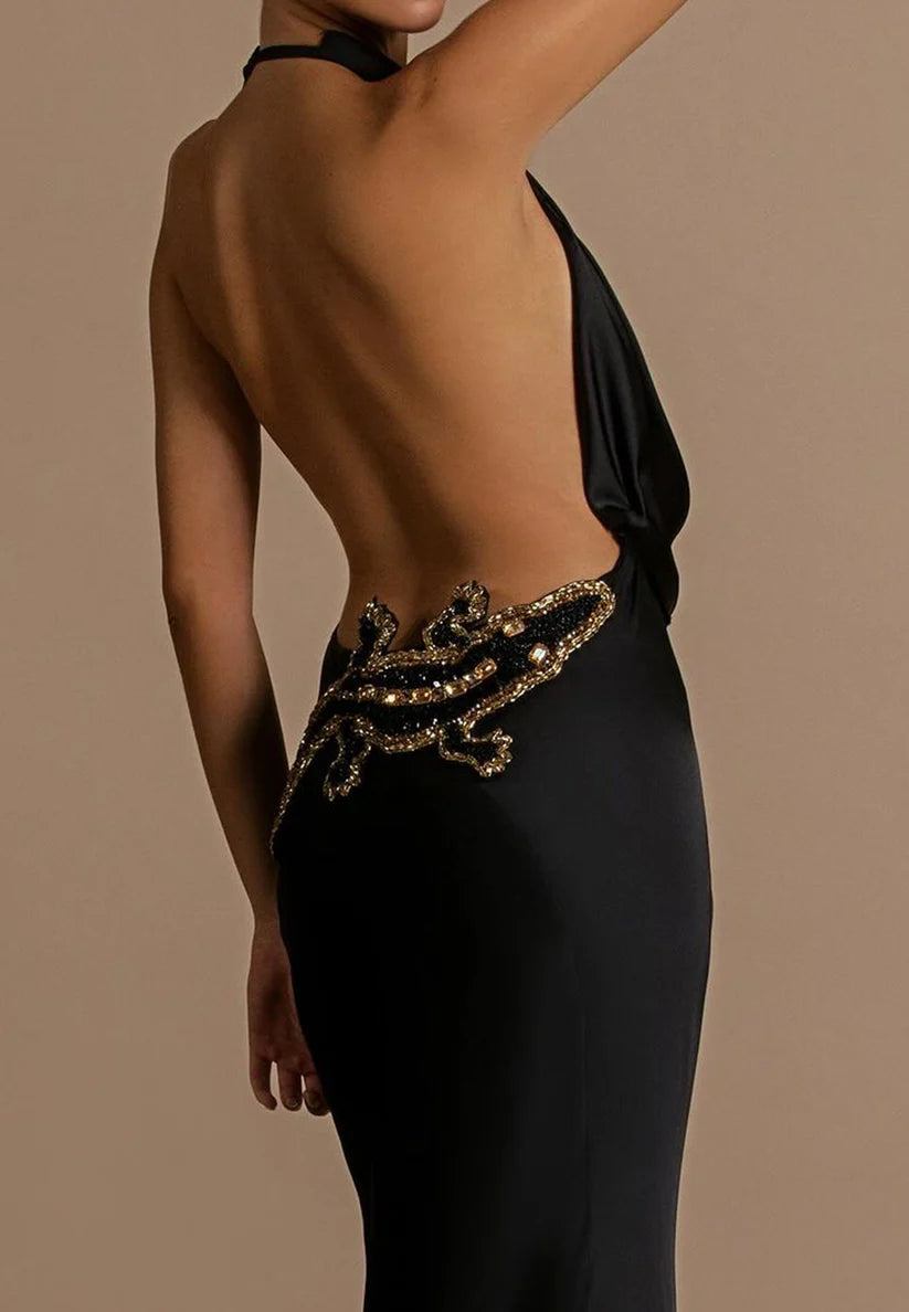 Low V-Neck Sleeveless Beaded Backless Mermaid Formal Dress Simple gentle beautiful and unique design