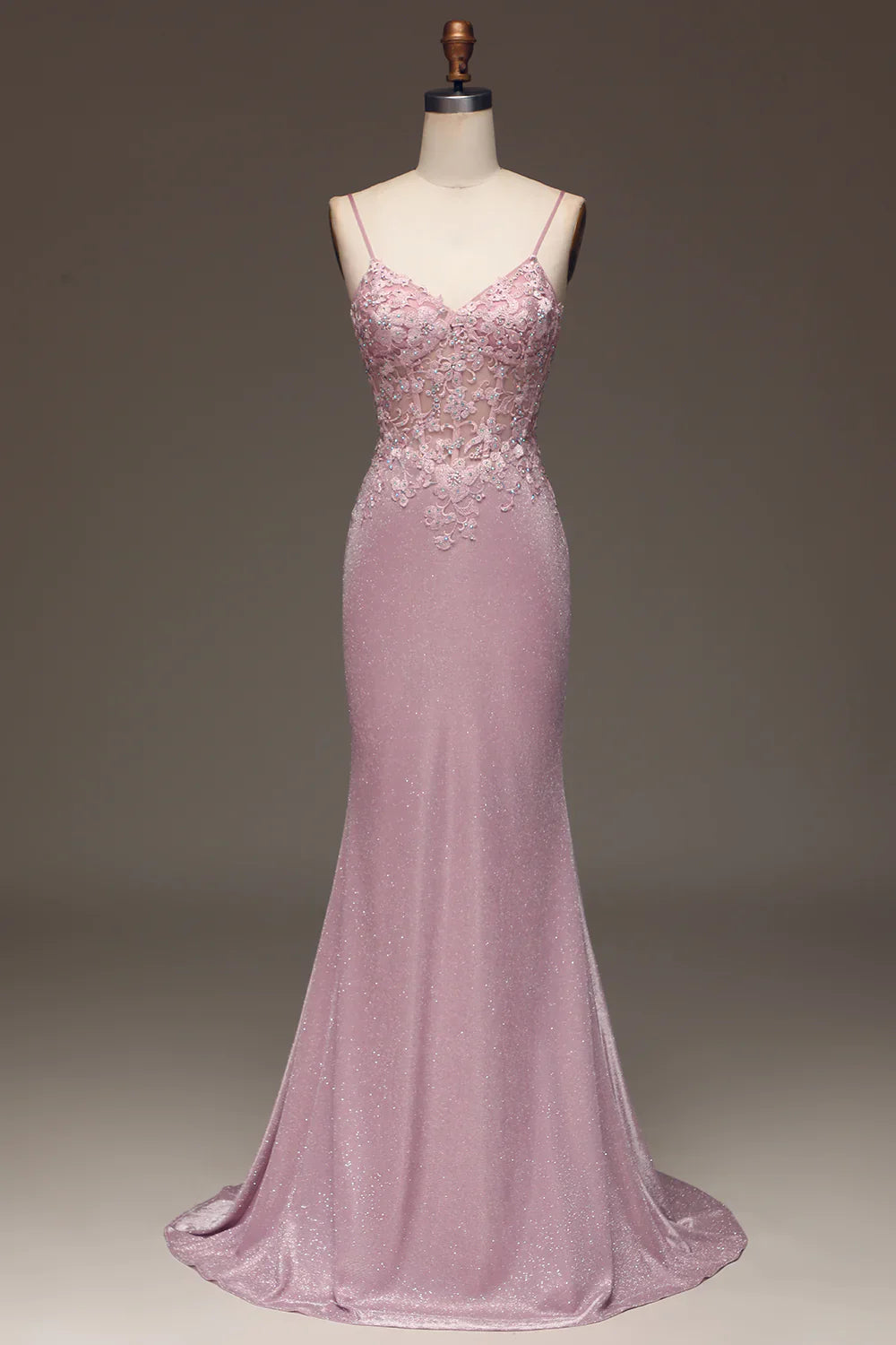 Glitter Blush Mermaid Spaghetti Straps Long Prom Dress with Beading Simple atmospheric beautiful and unique desig