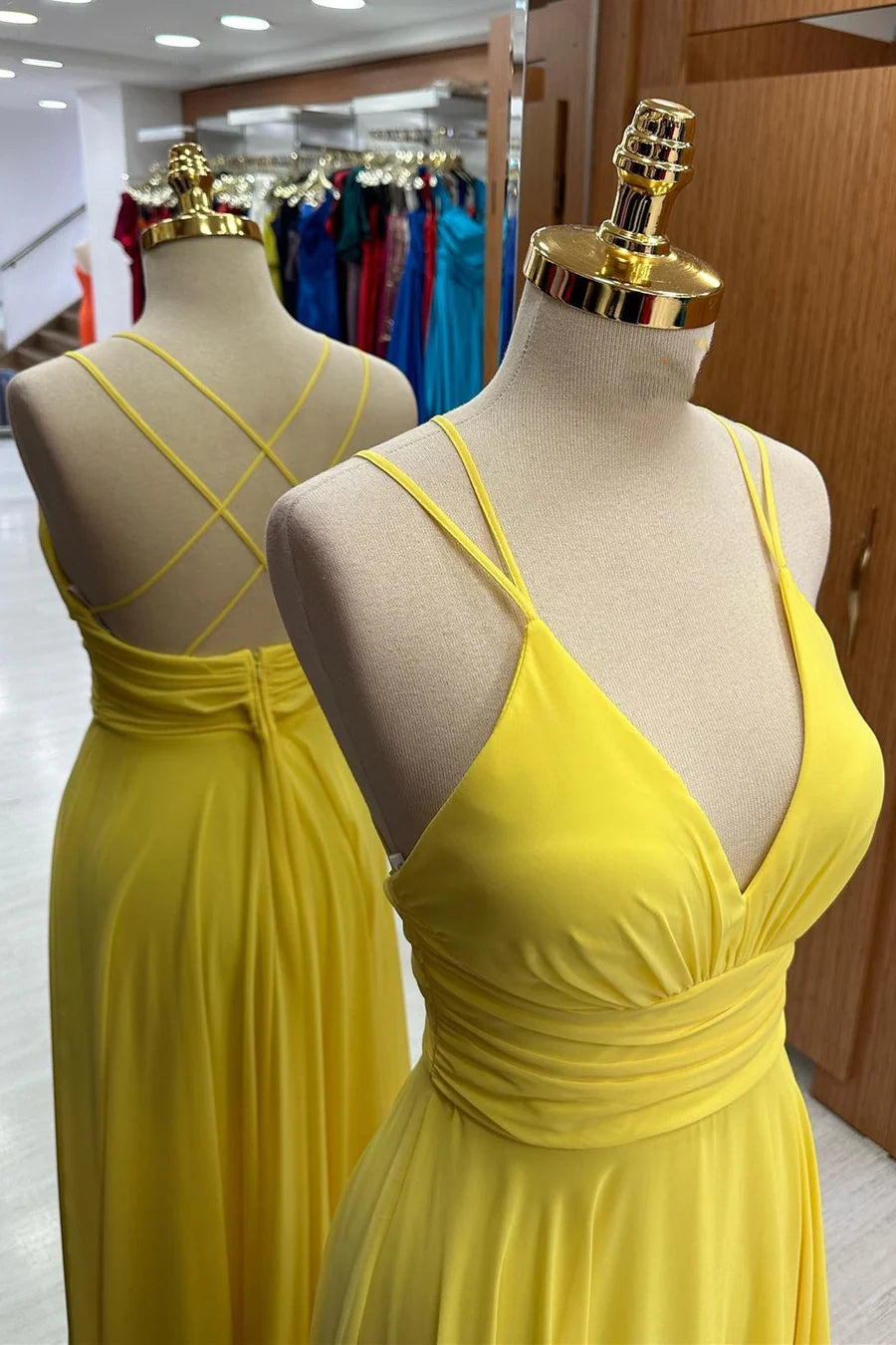 V-Neck Cross Back Chiffon Bridesmaid Dress in