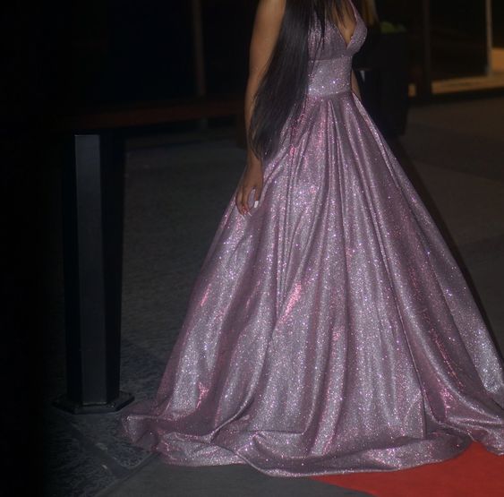 A-Line V-Neck Sparkle Long Prom Dress Formal Evening Dresses