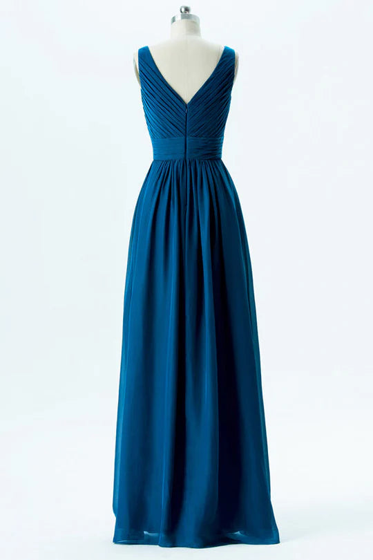 Chiffon V-Neck Banded Waist Bridesmaid Dress