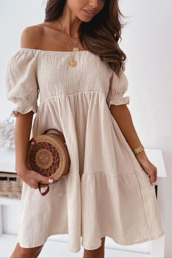 Enchanted Off The Shoulder Smocked Loose Dress Simple atmospheric beautiful and unique desi