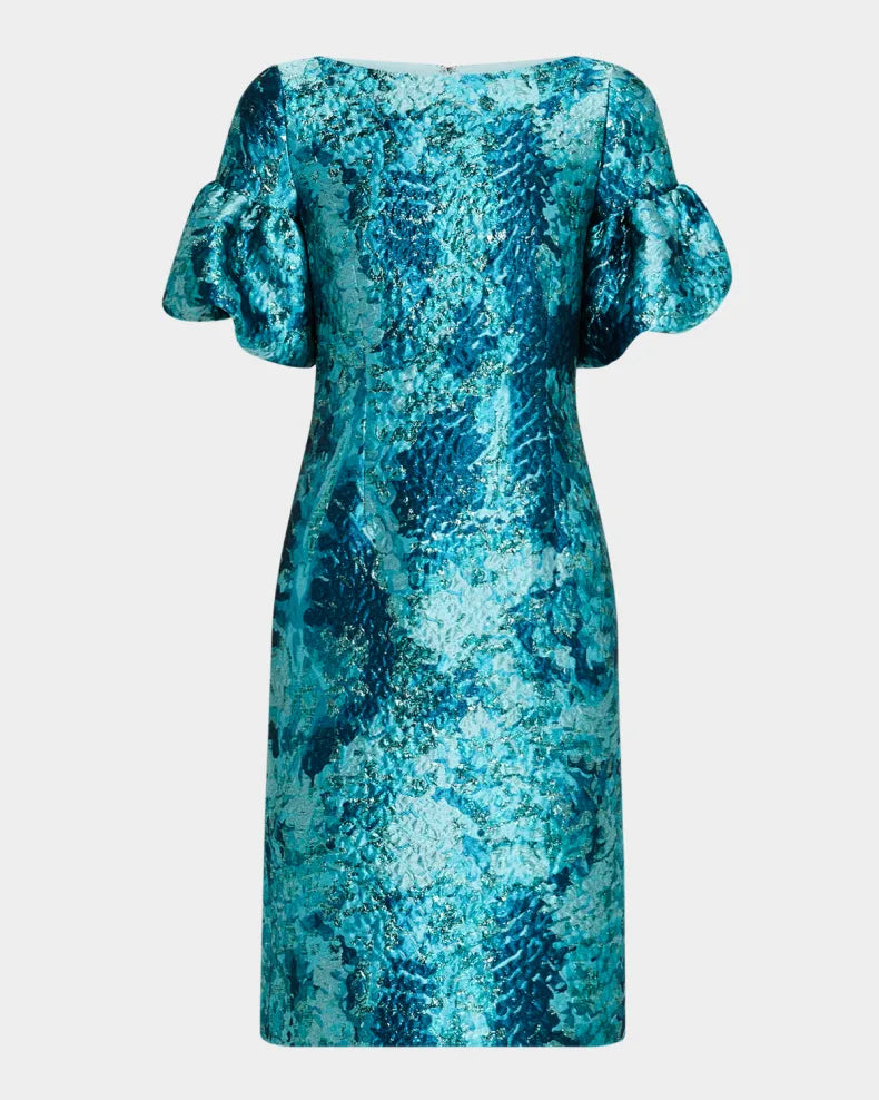 Puff-Sleeve Metallic Jacquard Dress Beautiful and charming simple and unique design
